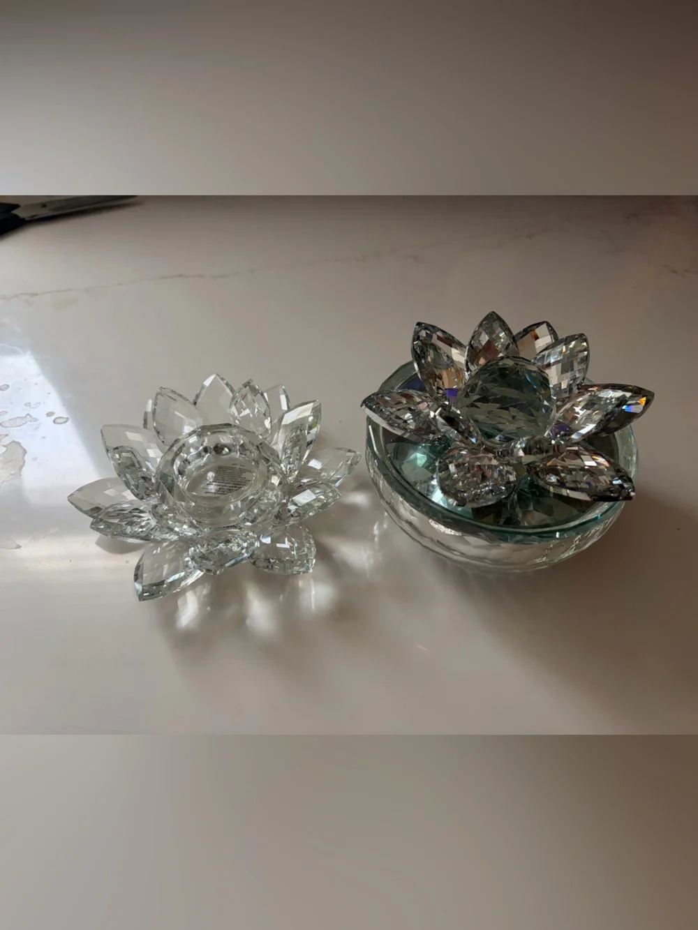 Crystal Lotus Candle Holder and Dish